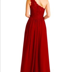 Burgundy size 2/4 Azazie one shoulder Bridesmaid gown